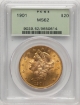 1901 $20 Liberty Double Eagle MS62